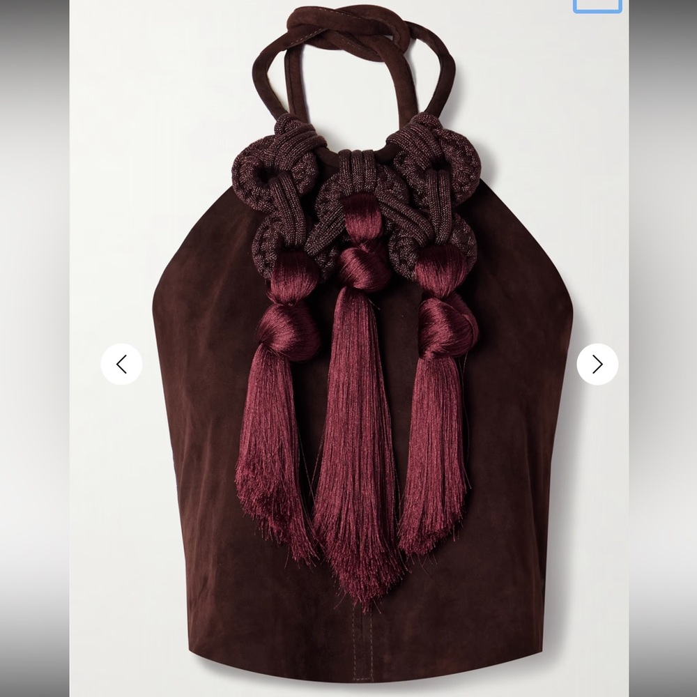 Kell cropped tasseled suede halterneck top